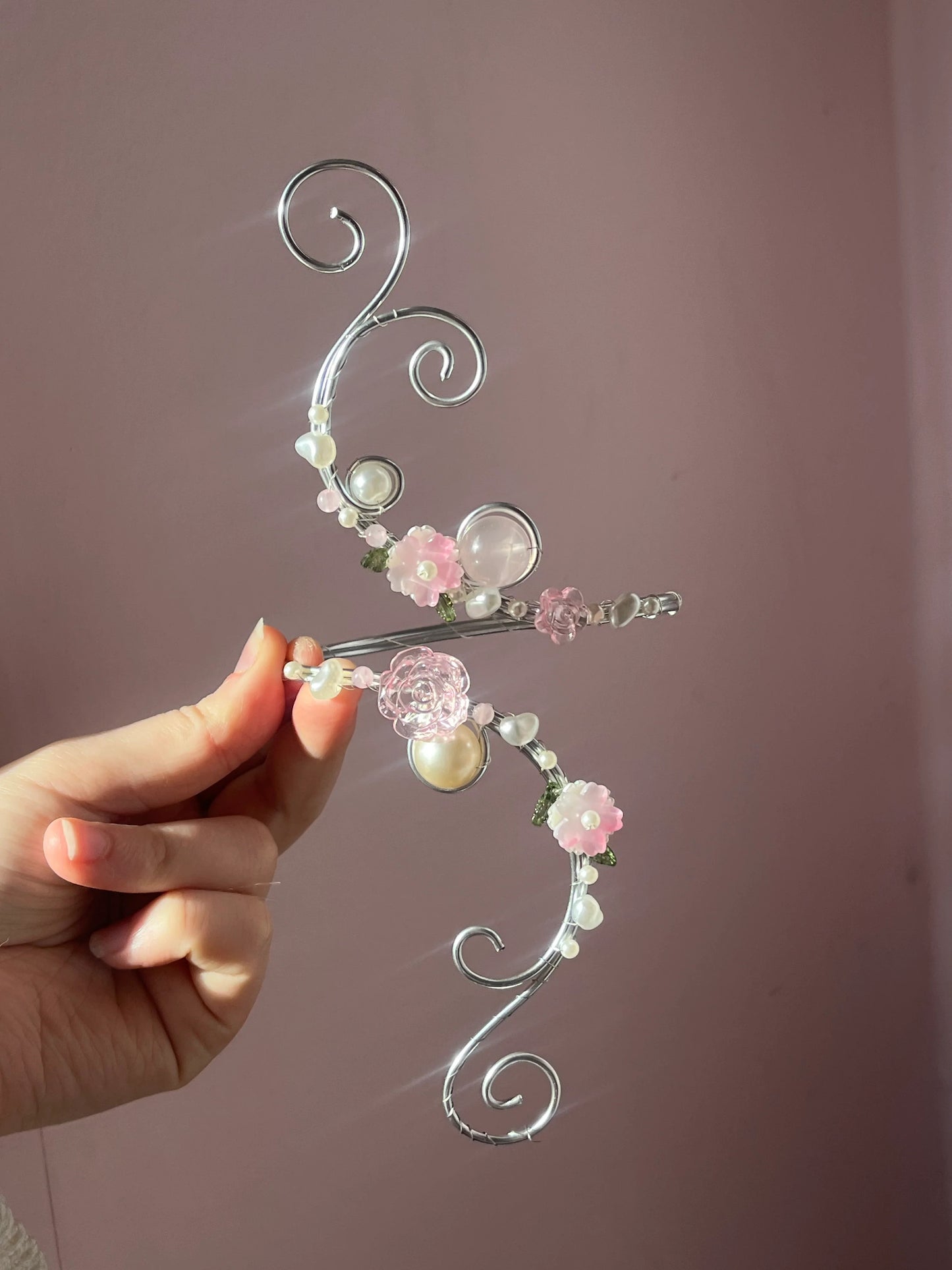 Silver pink blossom cuff