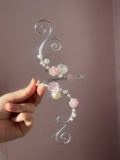 Silver pink blossom cuff